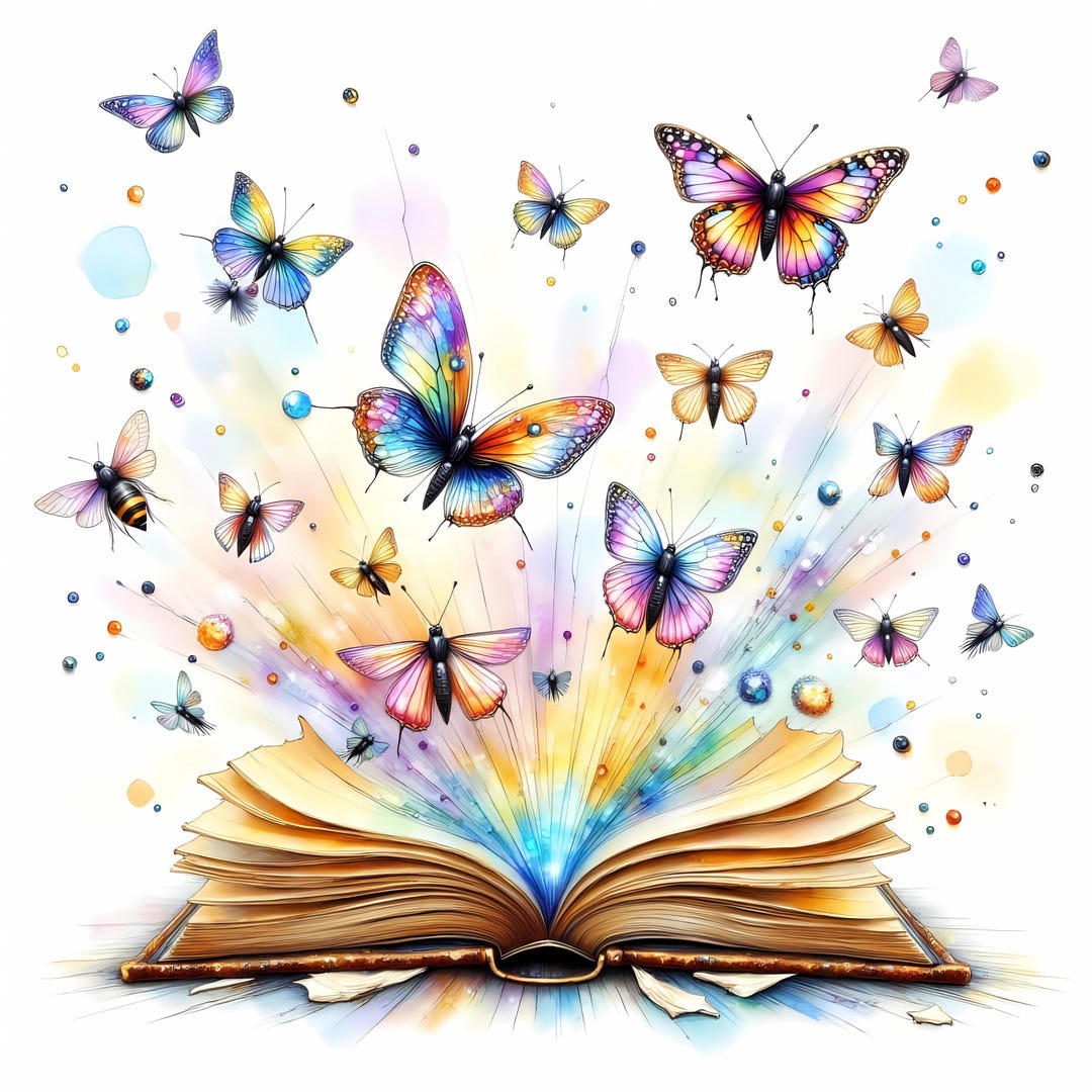 Watercolor Magic Book Clipart, 10 High Res Fantasy Book Jpgs, Butterfly ...