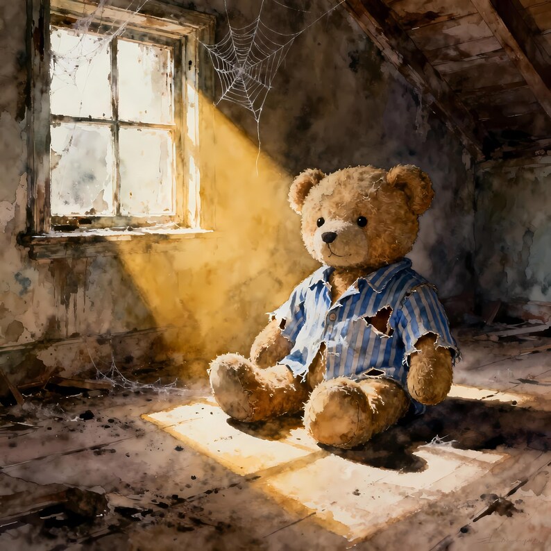 Teddy Bear in Attic Clipart, 10 Watercolor JPG Images, Scrapbooking ...