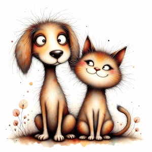 Best Friends, 10 High Res Watercolor JPGs, Junk Journaling, Scrapbooking, Card Making, Cat And Dog Clip Art, Whimsical, Digital Download