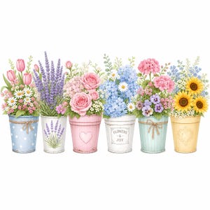 Whimsical Floral Clipart, 20 Flower Pot JPGs,  Junk Journaling, Scrapbooking, Paper Craft, Digital Download