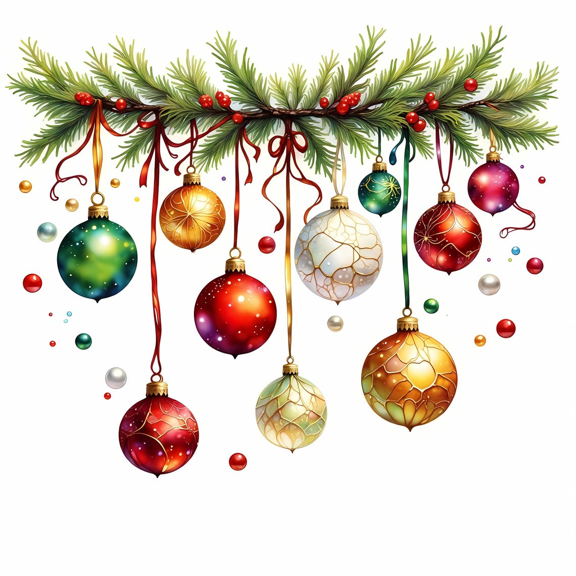 10 cliparts de décoration de Noël, JPG aquarelle haute résolution, ornements suspendus Clip Art, journal indésirable, image de scrapbooking, téléchargement numérique image 1