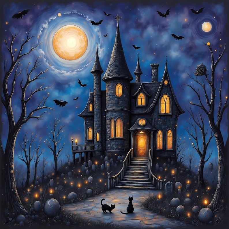 Haunted House Clipart, 10 High Res Halloween Mansion JPGs, Junk Journaling, Scrapbooking, Creepy Card Making, Spooky Craft, Digital Download image 1