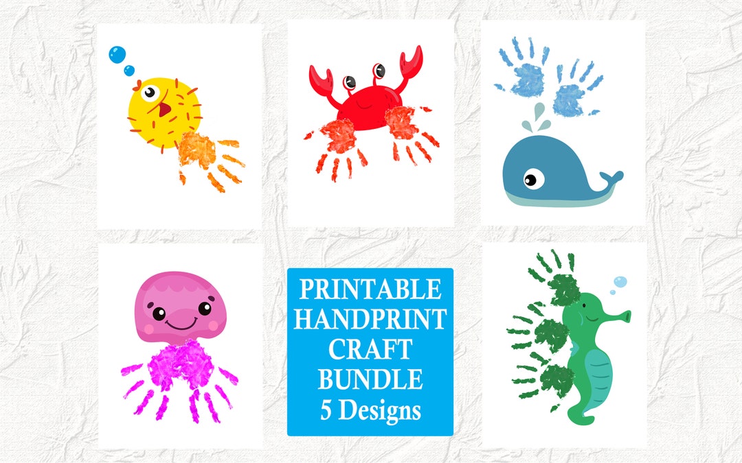 Sea Animals Handprint Art Bundle Printable Summer Handprint