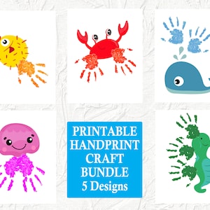 Sea Animals Handprint Art Bundle, Printable Summer Handprint, Daycare Keepsake, Preschool Craft Activity, Kids Handprint Art Bundle, Toddler