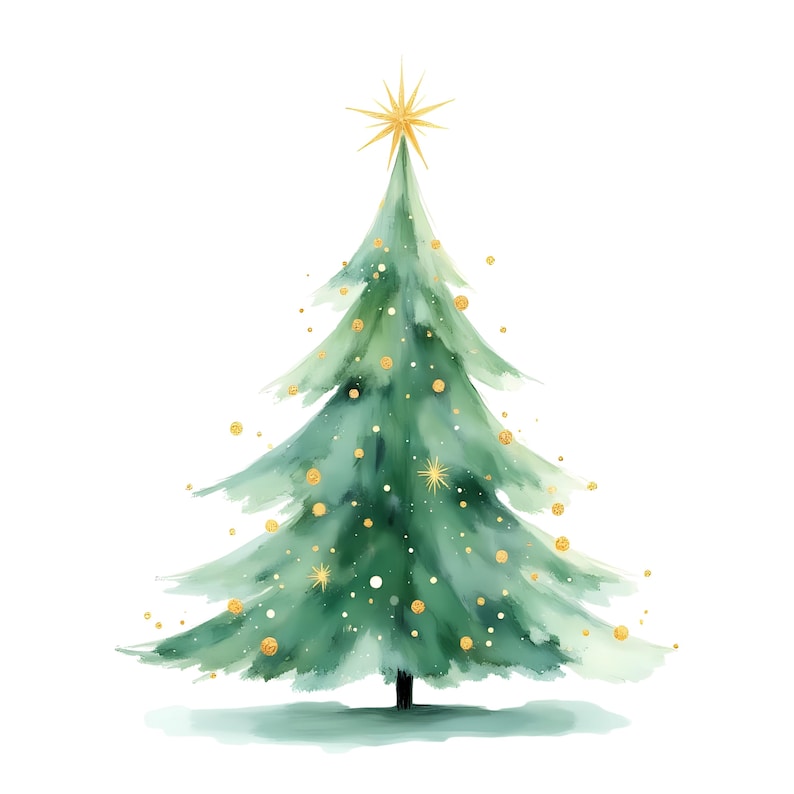 Grüner Weihnachtsbaum Clipart, 10 hochauflösende Aquarell PNGs, Junk Journal, Scrapbooking, Skurrile Kartenherstellung, Papiermodelle, digitaler Download Bild 1