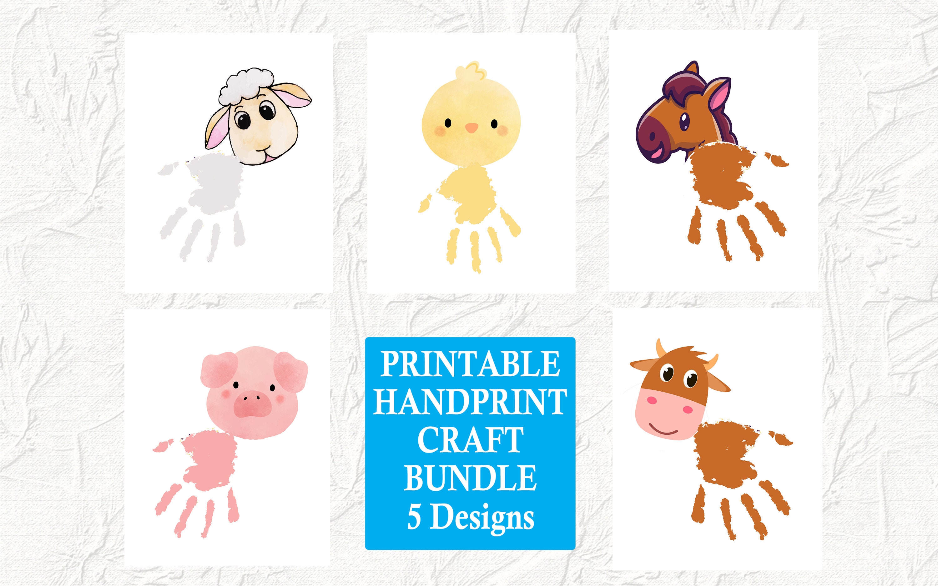 Printable Farm Animals Handprint Art Bundle, Daycare Keepsake,…