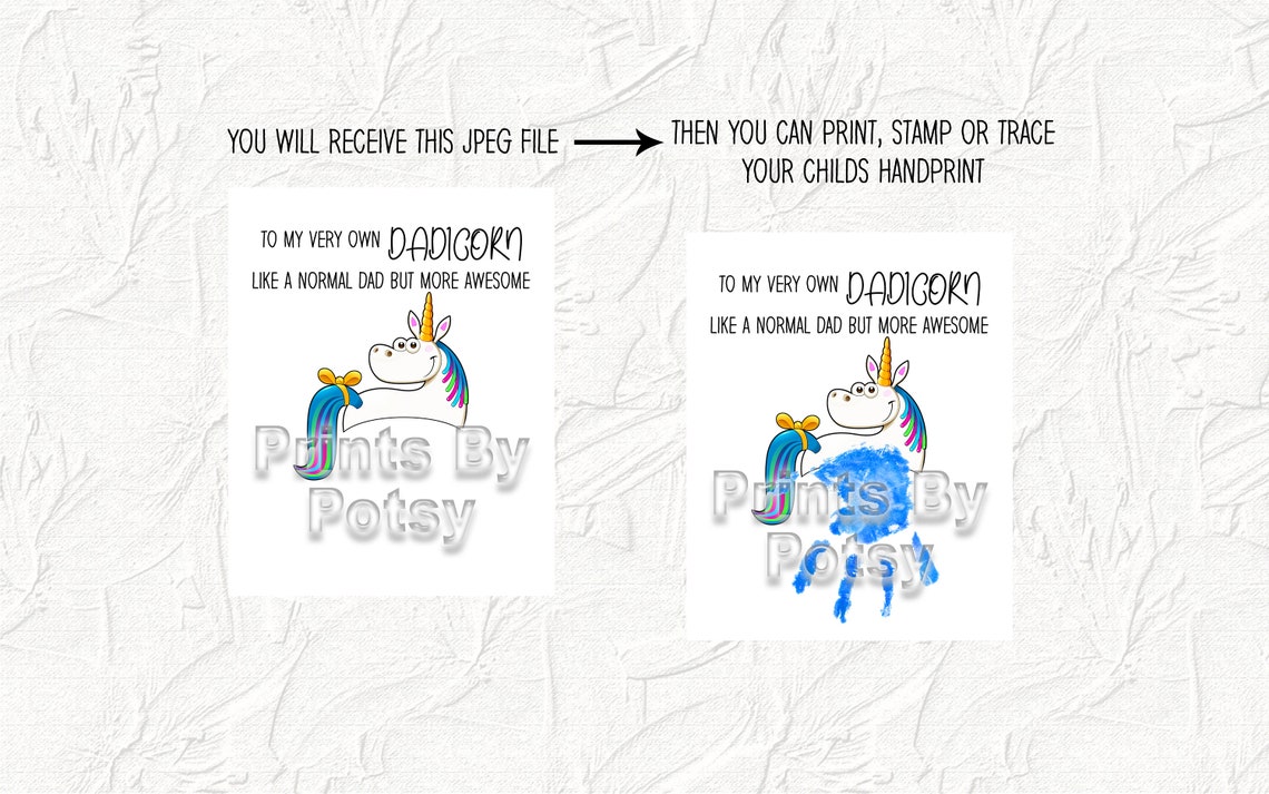 Unicorn Handprint Art Printable Fathers Day Keepsake Art Etsy