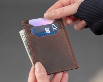 short wallet Personalized Leather wallet Front pocket Cardholder wallet Bifold walet ID Card Holder Cash envelope wallet Minimalist wallet