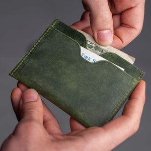 MINIMALIST LEATHER WALLET, Personalized Slim Front Pocket Wallet, Men's Cardholder, Distressed Leather Cardholder, Perfect Gift image 1