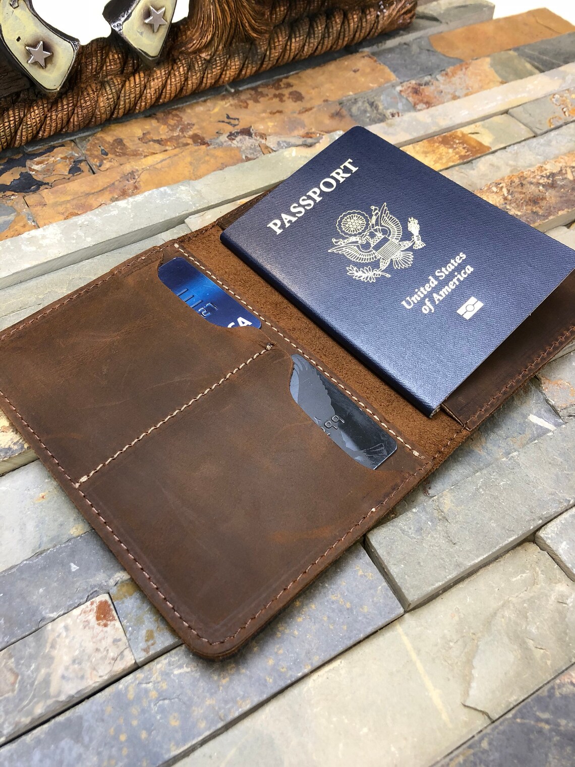 Slim Passport Wallet With Two Slots Leather Passport Wallet Etsy