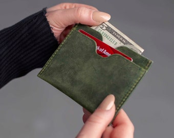 MINIMALIST LEATHER WALLET, Personalized Slim Front Pocket Wallet, Men's Cardholder, Distressed Leather Cardholder, Perfect Gift
