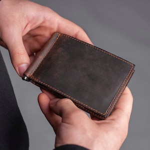Slim mens wallet, leather wallet, cool groomsmen gift, mens leather wallet, leather wallet mens, wallet men, Wallet with Money Clips image 2