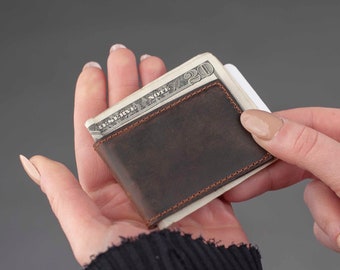 Money clip leather wallet, Slim leather wallet, Slim wallet, leather money clip, slim wallet, minimalist wallet, card wallet groomsmen gift