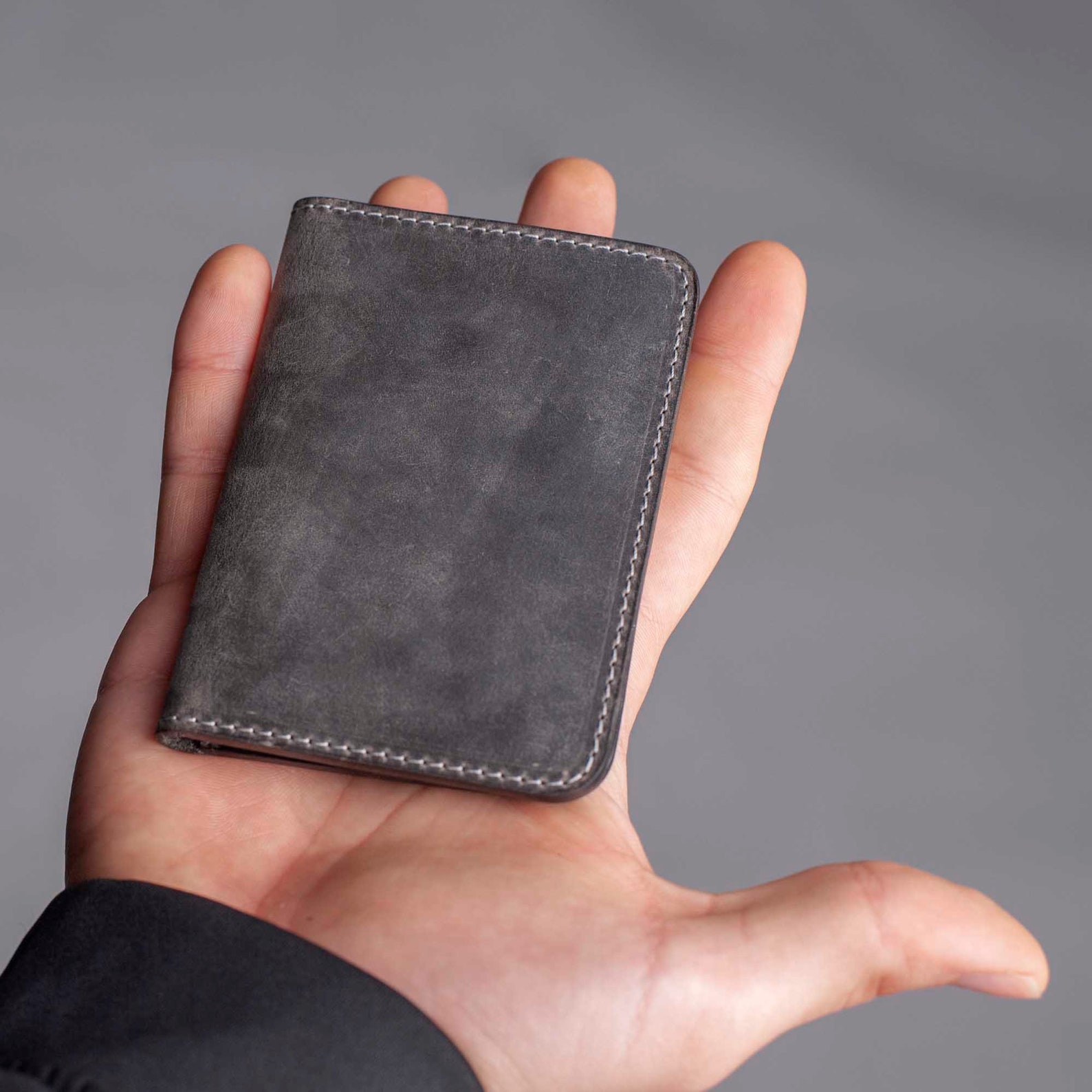 MENS LEATHER WALLET Grey Leather Wallet Bifold Front Pocket Etsy
