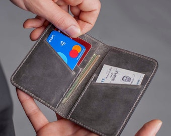 BILLETERA PARA HOMBRE, Billetera de cuero PERSONALIZADA, Billetera de cuero de diseño delgado con bolsillo frontal, Billetera minimalista para tarjetas de crédito, Billetera de cuero para hombre