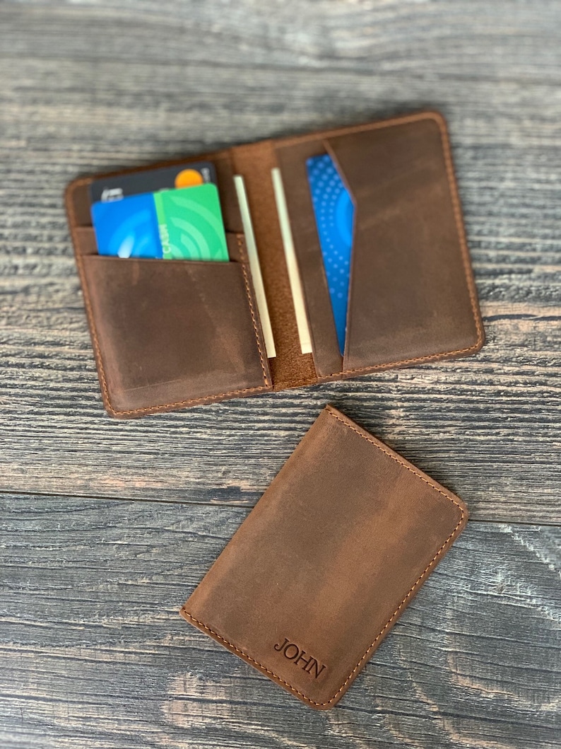 Leather Wallet, Minimalist Mens Wallet, Bifold Wallet, Personalized Card Wallet, Groomsmen Gift, Monogram Initials For Him, handmade wallet image 8