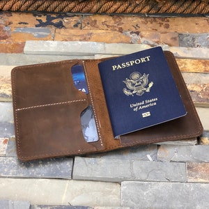 MONOGRAMMED Leather Travel Wallet Personalized Passport Cover Distressed  Leather Passport Holder Personalized Groomsmen Gift | Pike-Chestnut