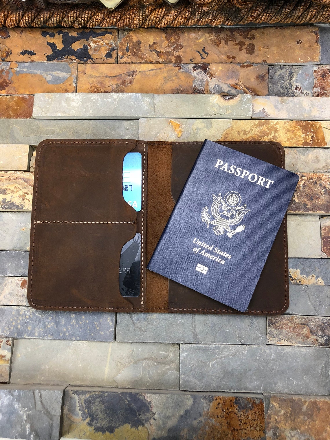 Slim Passport Wallet With Two Slots Leather Passport Wallet Etsy