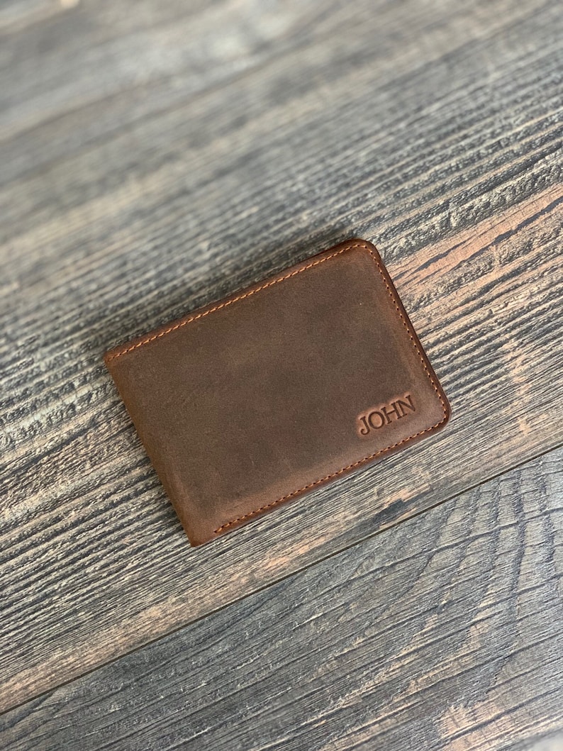 Bifold Wallet, PERSONALIZED LEATHER wallet for men, personalized wallet, personalized mens wallet, leather wallet, mens leather wallet Cinnamon