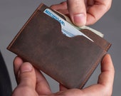 MINIMALIST LEATHER WALLET, Personalized Slim Front Pocket Wallet, Men 39 s Cardholder, Distressed Leather Cardholder, Perfect Gift