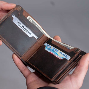 Cartera de cuero personalizada, billetera de cuero Bifold, billetera de regalo del día del padre, billetera de cuero de regalo de papá, billetera Classy Mens personalizada