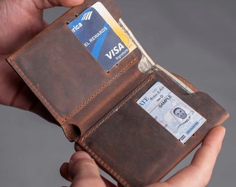 MONOGRAMMED GROOMSMEN GIFT Leather Wallet•Mens Leather Wallet Slim•Distressed Leather Wallet•Minimalist Wallet•Personalized Bifold Wallet
