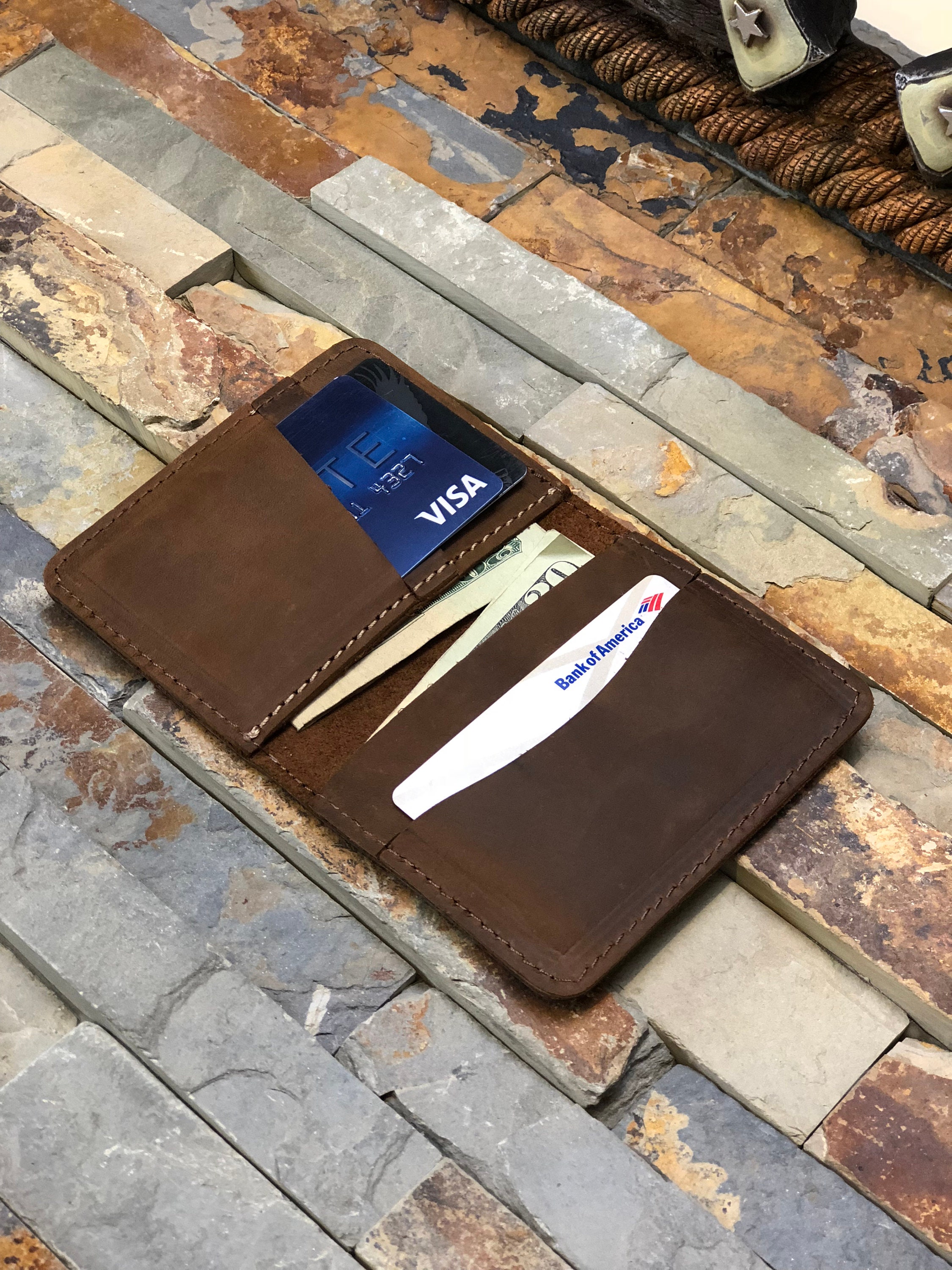 MONOGRAMMED Leather Wallet, Minimalist Mens Wallet, Bifold Wallet