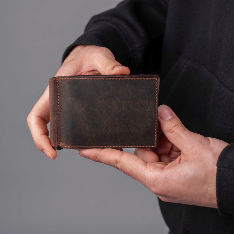 Slim mens wallet, leather wallet, cool groomsmen gift, mens leather wallet, leather wallet mens, wallet men, Wallet with Money Clips image 5
