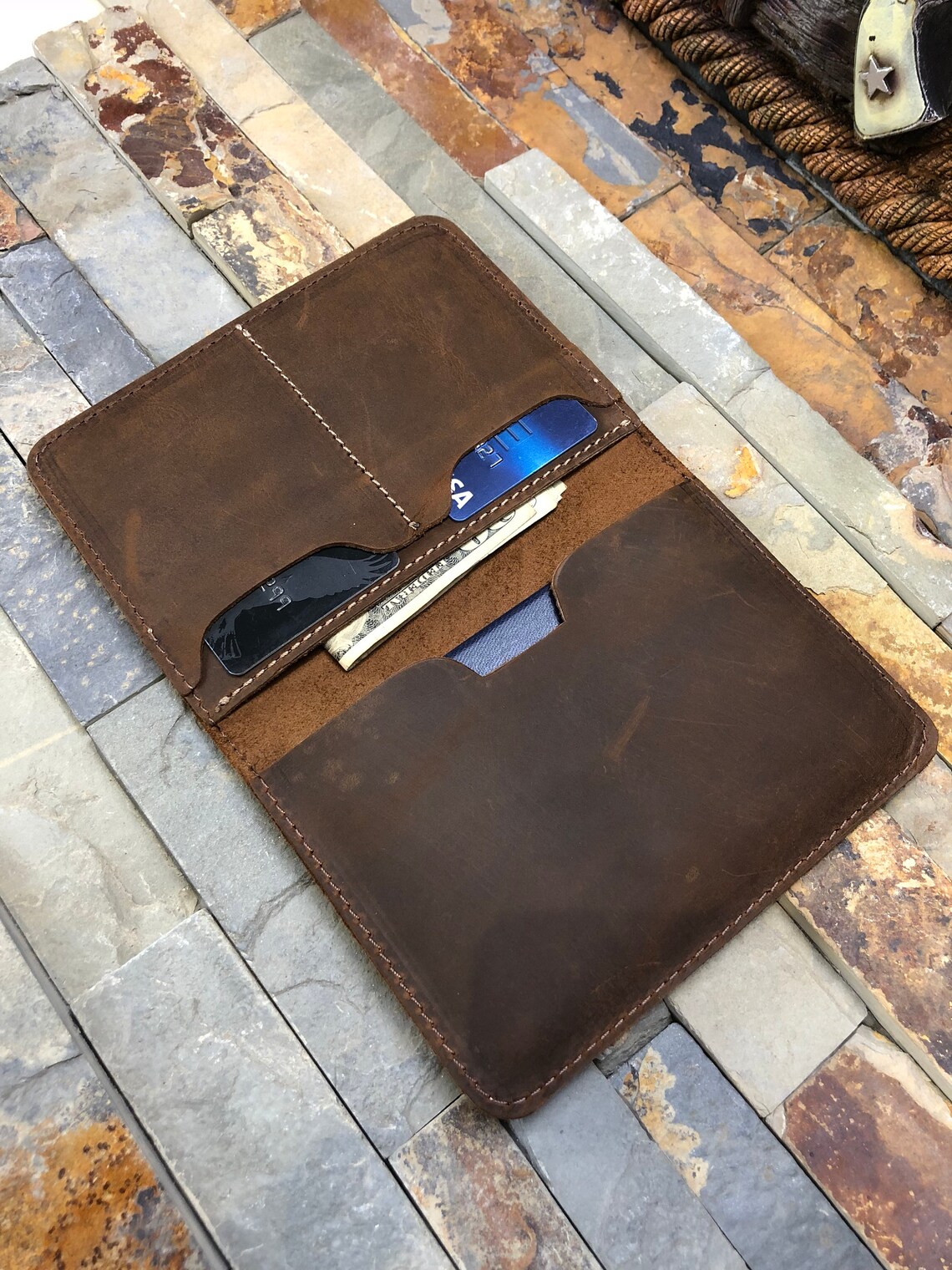 Slim Passport Wallet With Two Slots Leather Passport Wallet Etsy