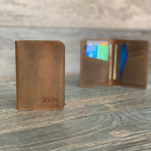 Leather Wallet, Minimalist Mens Wallet, Bifold Wallet, Personalized Card Wallet, Groomsmen Gift, Monogram Initials For Him, handmade wallet image 7