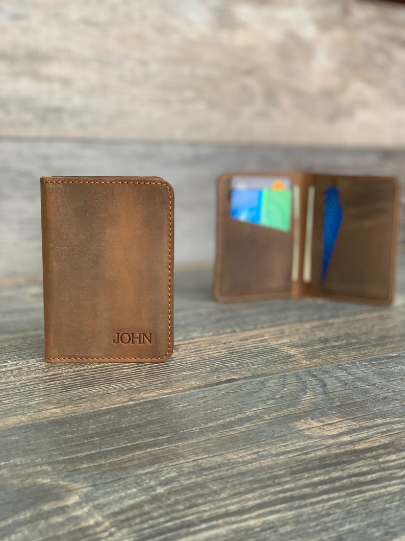 Leather Wallet, Minimalist Mens Wallet, Bifold Wallet, Personalized Card Wallet, Groomsmen Gift, Monogram Initials For Him, handmade wallet image 7