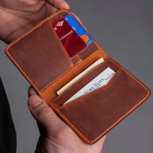MONOGRAMMED Leather Wallet, Minimalist Mens Wallet, Bifold Wallet, Personalized Card Wallet, Groomsmen Gift, Monogram Initials For Him Camel