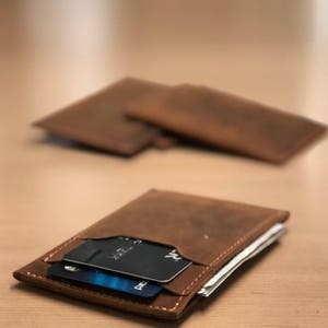 MINIMALIST LEATHER WALLET, Personalized Slim Front Pocket Wallet, Men's Cardholder, Distressed Leather Cardholder, Perfect Gift image 9