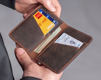 BILLETERA PARA HOMBRE, Billetera de cuero PERSONALIZADA, Billetera de cuero de diseño delgado con bolsillo frontal, Billetera minimalista para tarjetas de crédito, Billetera de cuero para hombre