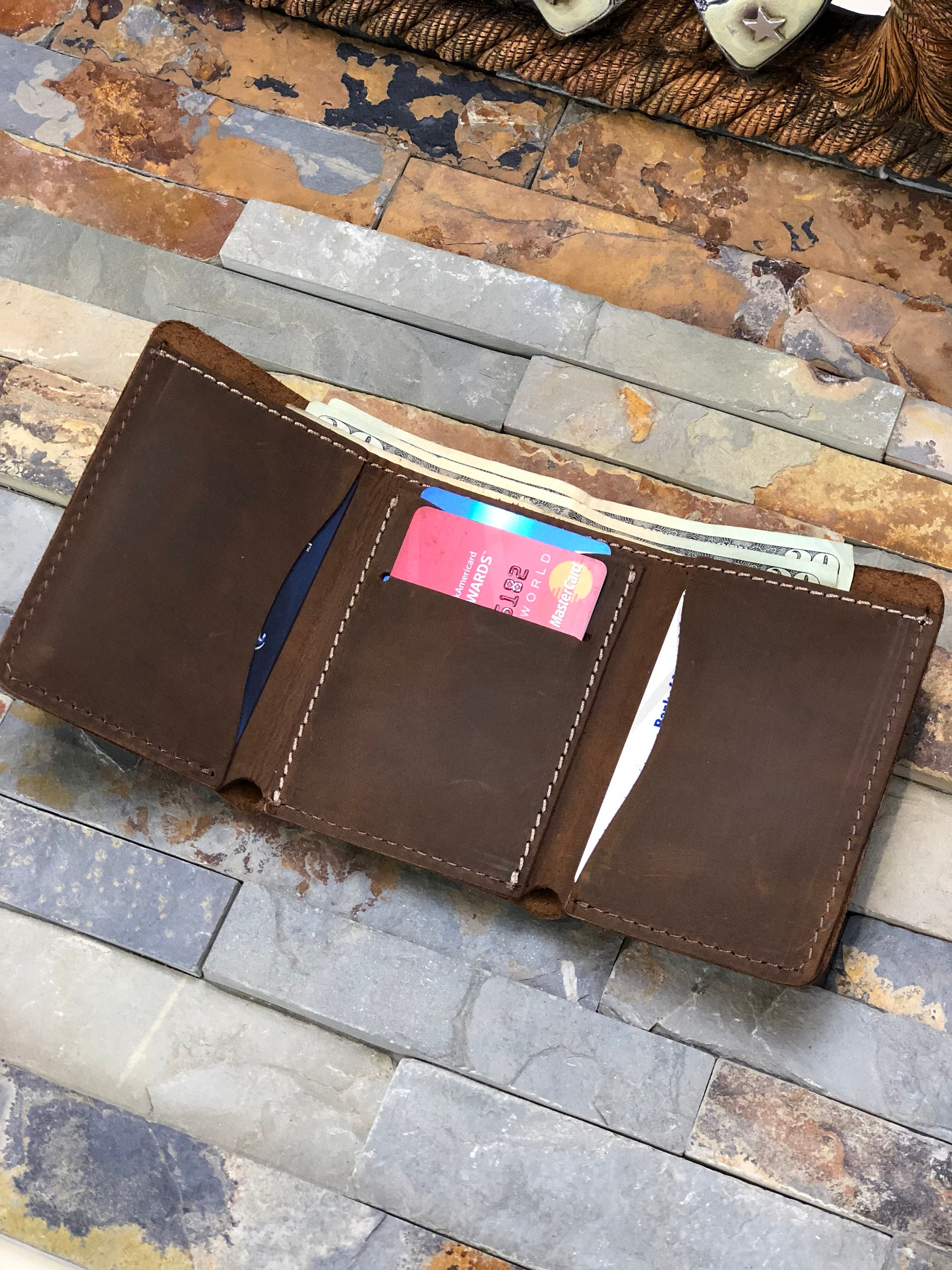 Trifold Mens Wallet Men's Leather Trifold Wallet Made Etsy