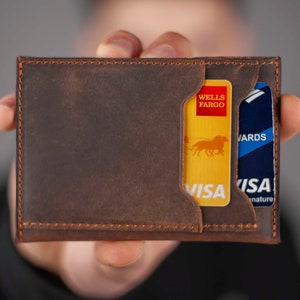 MINIMALIST LEATHER WALLET, Personalized Slim Front Pocket Wallet, Men's Cardholder, Distressed Leather Cardholder, Perfect Gift image 7