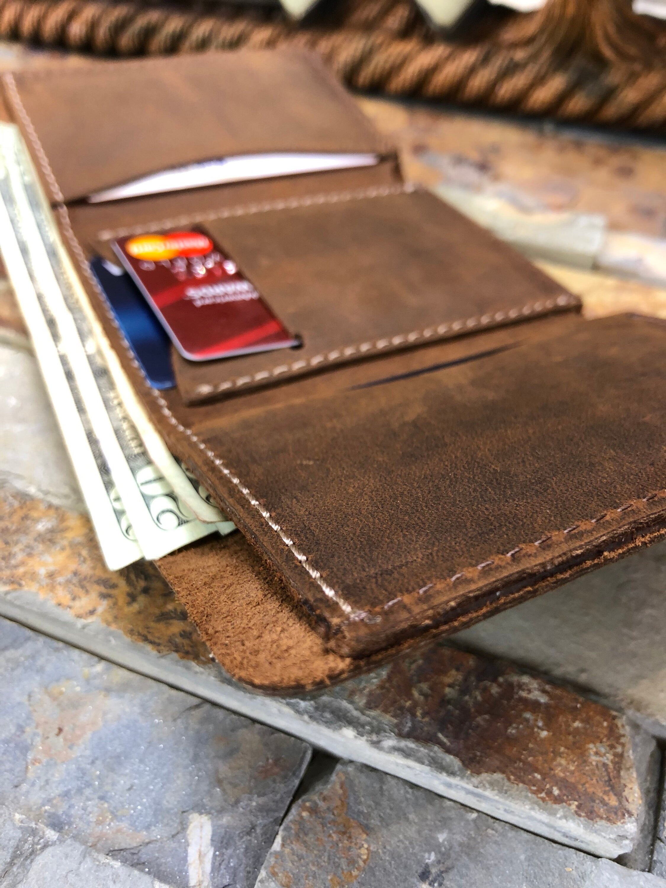 Trifold Mens Wallet, Men's Leather Trifold Wallet Made with Distressed
