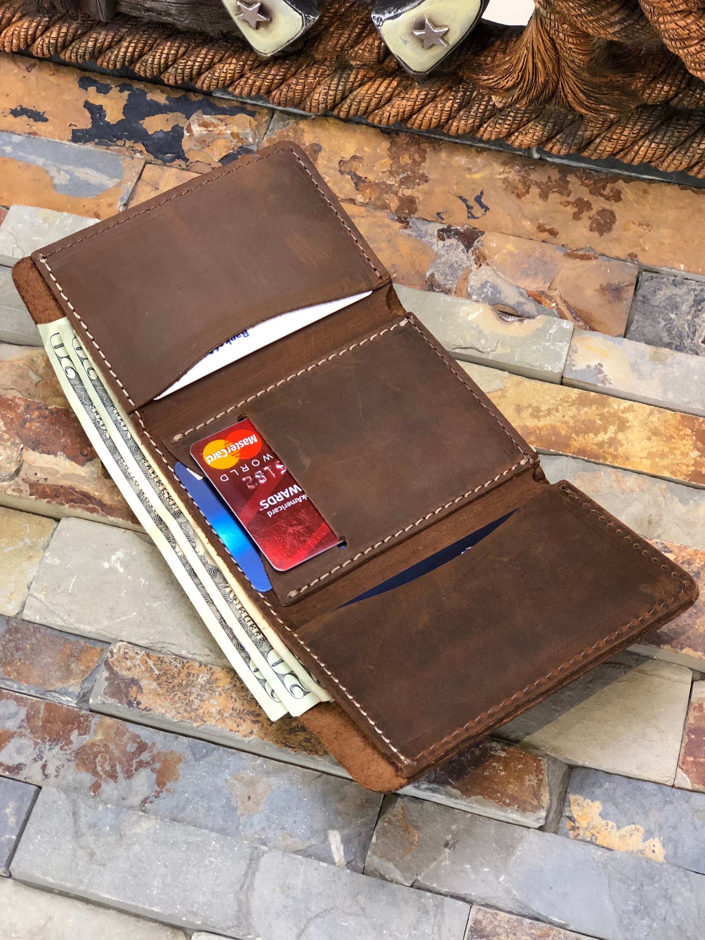 Custom Order ~ Minimal Stamped or Initial Men's Trifold Leather