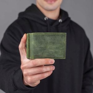 Portefeuille fin, portefeuille en cuir, cadeau en cuir, portefeuille en cuir pour homme, portefeuille avec poche avant, portefeuille minimaliste, portefeuille avec pinces à billets image 3