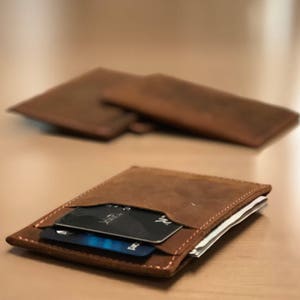 MINIMALIST LEATHER WALLET, Personalized Slim Front Pocket Wallet, Men's Cardholder, Distressed Leather Cardholder, Perfect Gift image 10