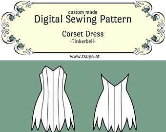 PDF| Corset Dress inspired by Tinkerbell | custom made sewing pattern