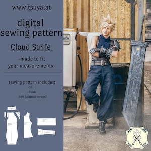 PDF | FF7R Cloud Strife Cosplay sewing pattern | custom measurements!