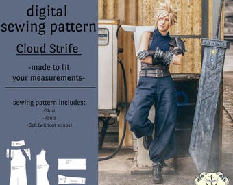 PDF | FF7R Cloud Strife Cosplay sewing pattern | custom measurements!