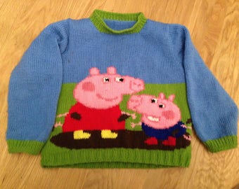 Handmade Peppa Pig George Pig Children's Jumper, Hand knitted Child's Sweater, Peppa Pig Pullover