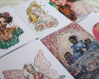 Prints Cards : Garden Girls / Watercolor Cards / Art Cards / Stationary / Witchy Art / Goddess / Magical Cards / Chelsea Bednar Design