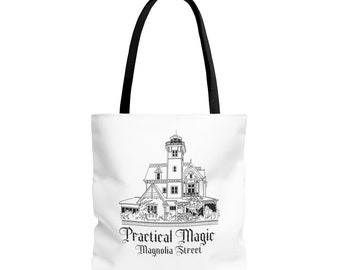 Practical Magic House B&W Large Tote Bag (AOP)