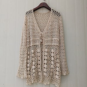Long Crochet Cardigan Sweater Boho Long Sleeve Blouse Women Bohemian Clothing