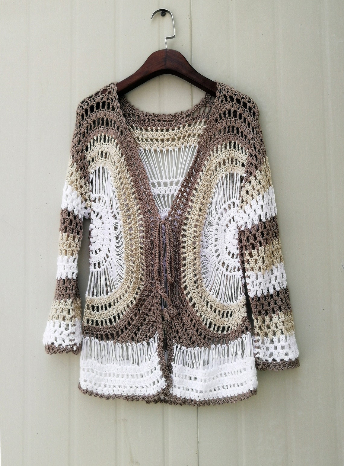 Boho Crochet Sweater Cardigan Tie Front Women Blouse Tops Long - Etsy