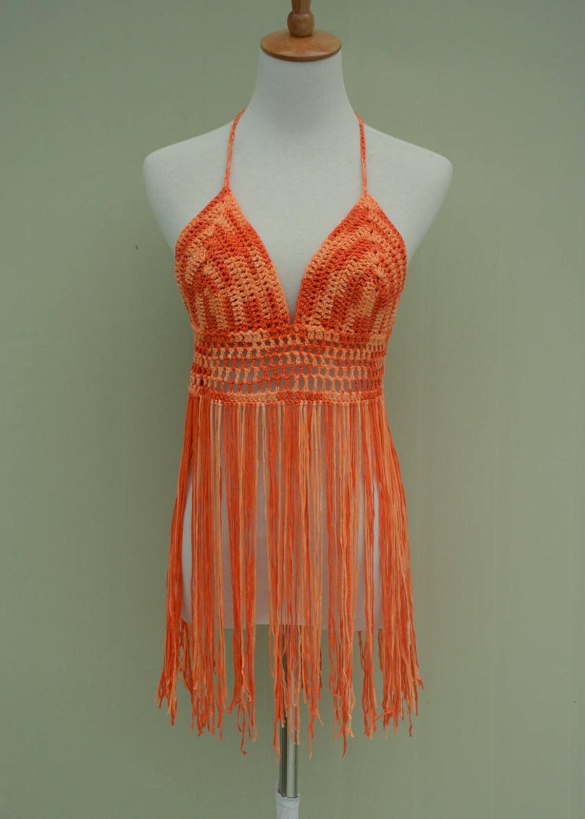 Long Fringe Crochet Bikini Halter Crop Top Tie Dye Etsy