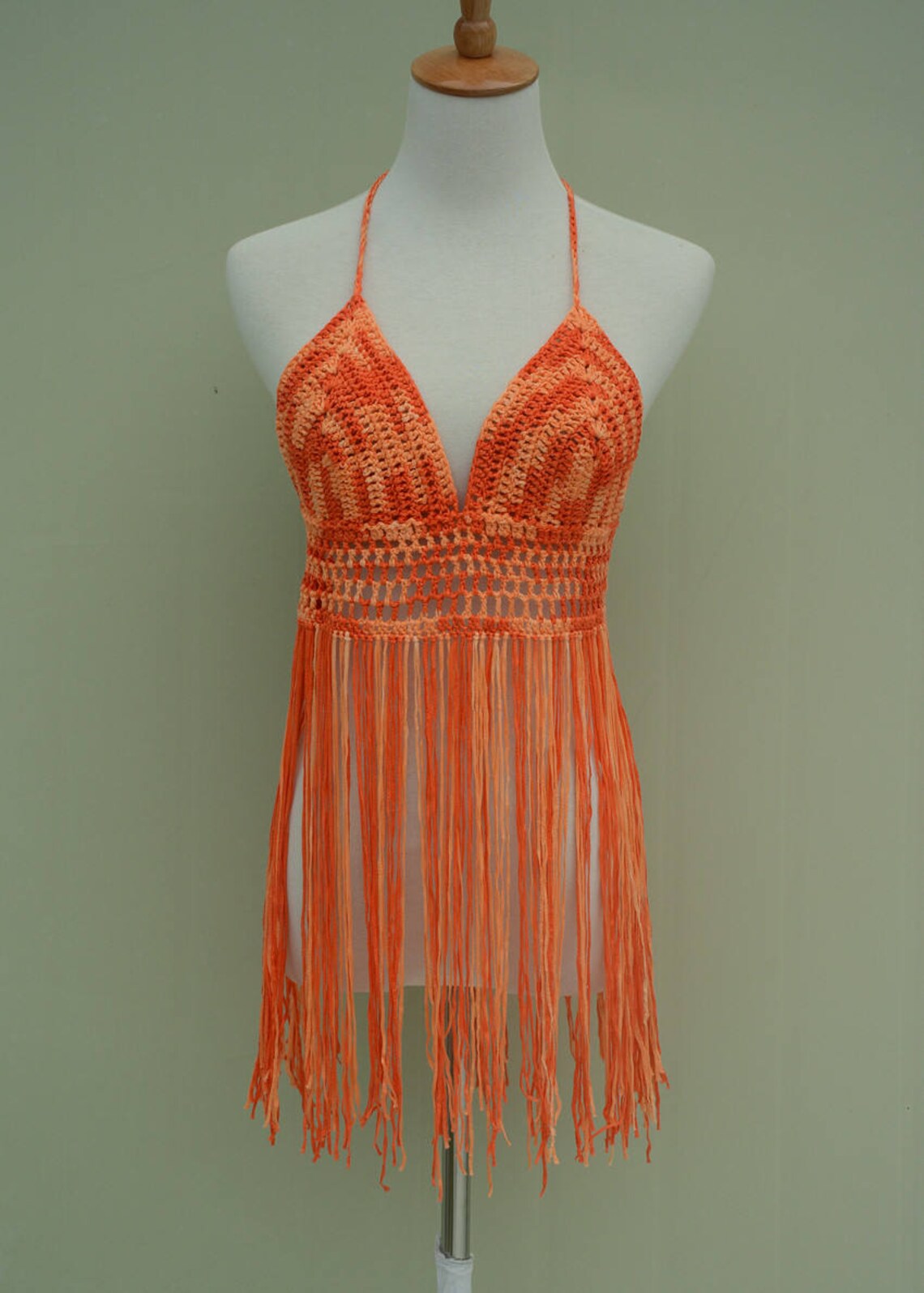 Long Fringe Crochet Bikini Halter Crop Top Tie Dye - Etsy